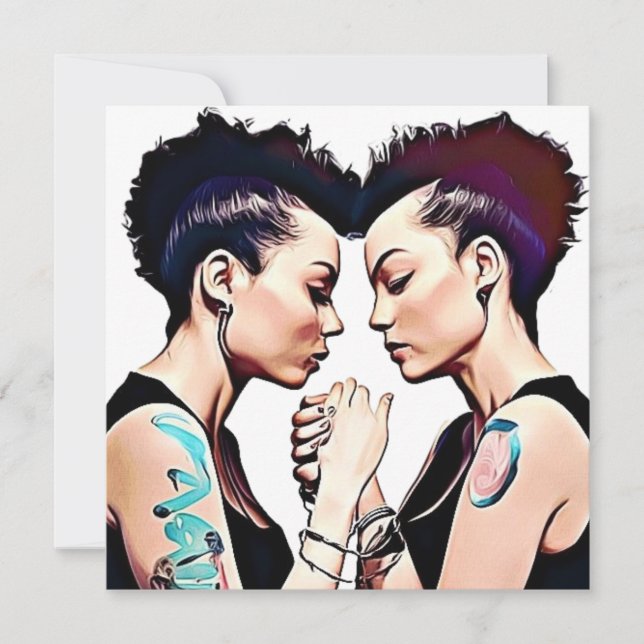 Punk Gothic Lesbian Couple on Beach Wedding Invitation (Front)