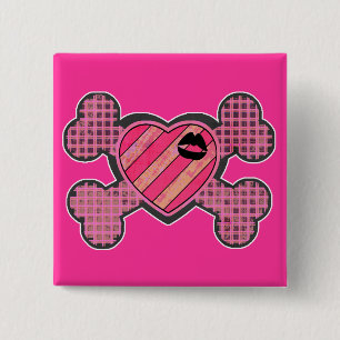 Punk Heart and Crossbones 15 Cm Square Badge