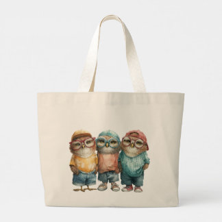 Punk Hipster Owls Large Tote Bag