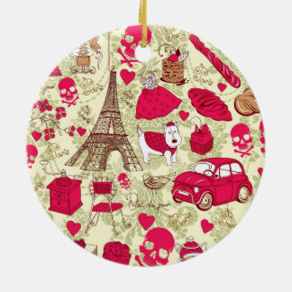 Punk In Paris Quirky French Icons pattern Ceramic Tree Decoration