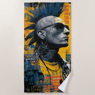 Punk Irokesenfrisur Mohawk Street Art Beach Towel