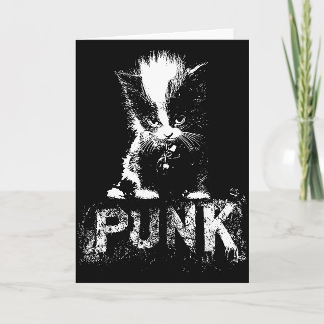 Punk Kitten Cat With Mohawk Nge Gothic Design  Card (Front)