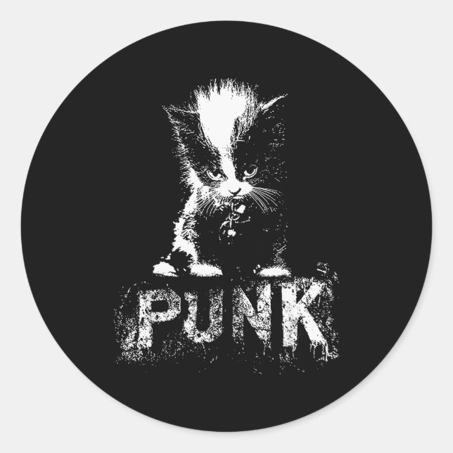 Punk Kitten Cat With Mohawk Nge Gothic Design  Classic Round Sticker (Front)