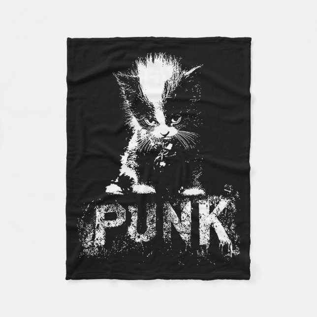 Punk Kitten Cat With Mohawk Nge Gothic Design  Fleece Blanket (Front)