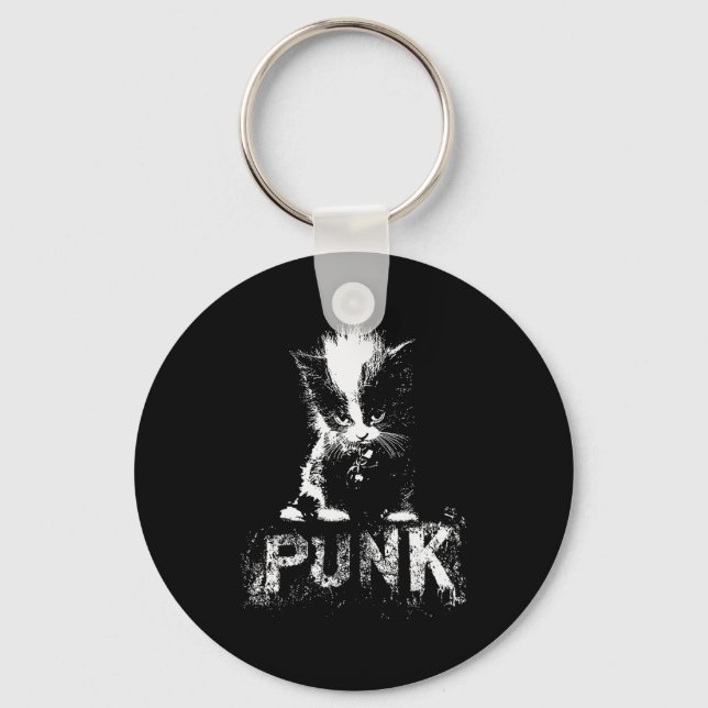 Punk Kitten Cat With Mohawk Nge Gothic Design  Key Ring (Front)