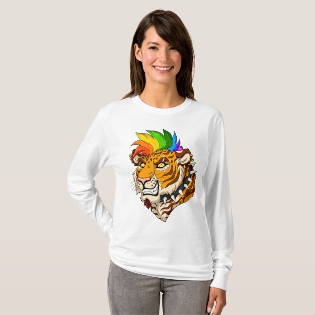 Punk/Mohawk Tiger Women's Basic Lonsleeve T-Shirt (Front Full)