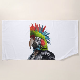 Punk Parrot Beach Towel