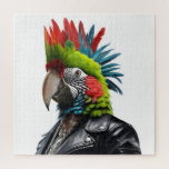 Punk Parrot Jigsaw Puzzle<br><div class="desc">Funny Punk Rocker Parrot with mohican hairstyle wearing a leather jacket.</div>