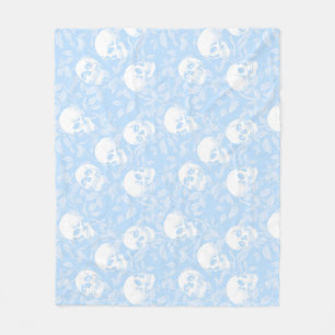 Punk pastel blue Gothic skulls & foliage Halloween Fleece Blanket
