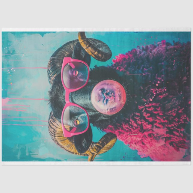 Punk Pink Black Sheep Blowing Bubble Gum Decouapge Tissue Paper (Front)