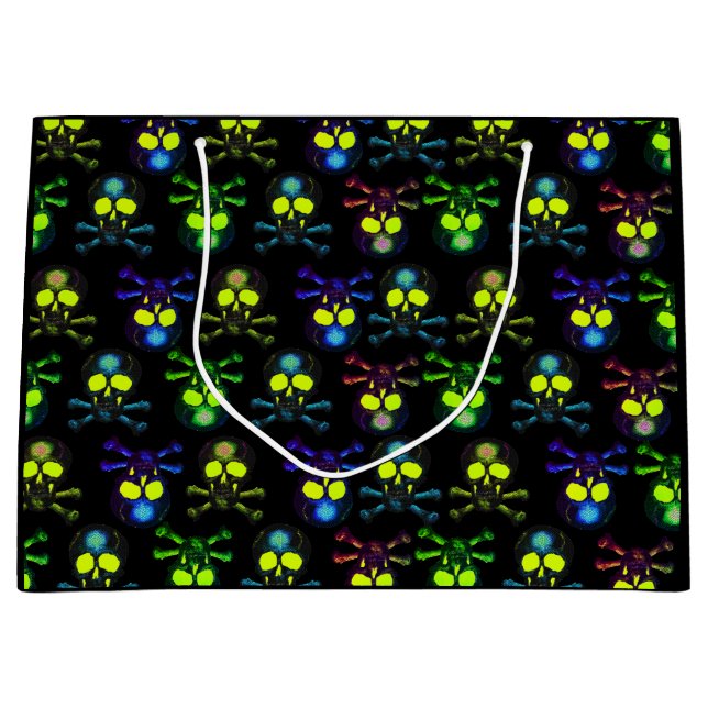 Punk Pirate Ghost Skulls - Cobalt Nightmare Blue Large Gift Bag (Front)