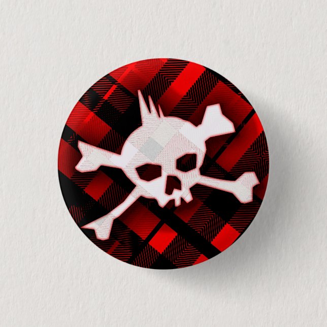 Punk Plaid Skull 3 Cm Round Badge (Front)