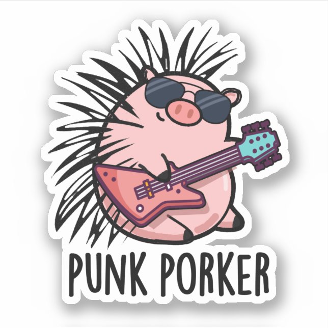 Punk Porker Funny Punk Rocker Pig Pun  (Front)