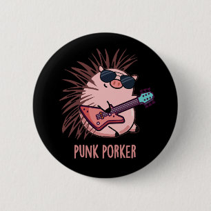 Punk Porker Funny Punk Rocker Pig Pun Dark BG 6 Cm Round Badge