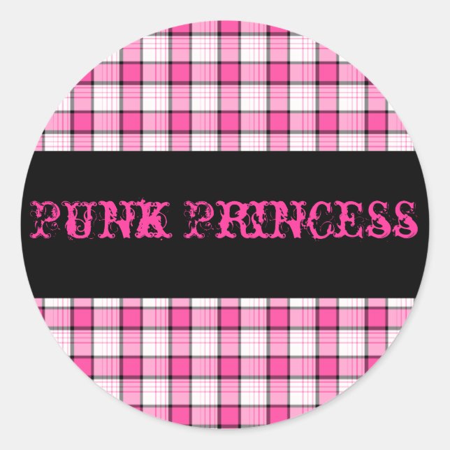 Punk Princess Pink and Black Plaid Sticker (Front)