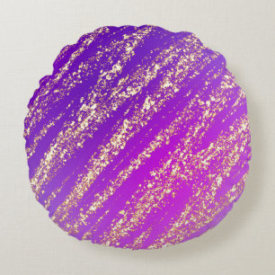 Punk Purple Gold Glittery Round Cushion