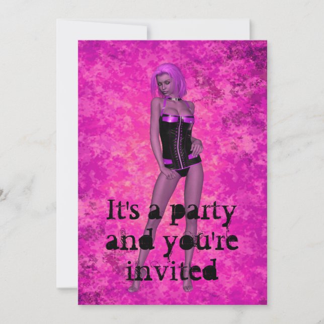 Punk rave fantasy woman invitation (Front)