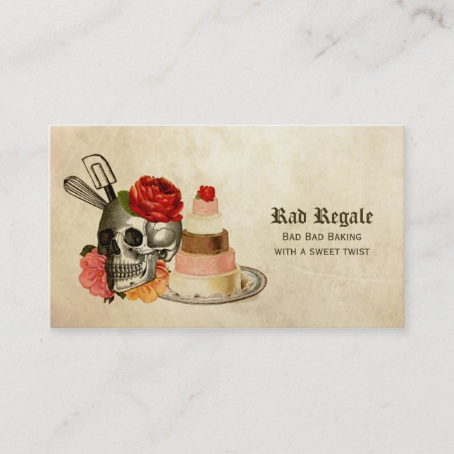 punk retro baking baker skull grunge flowers whisk business card (Front)