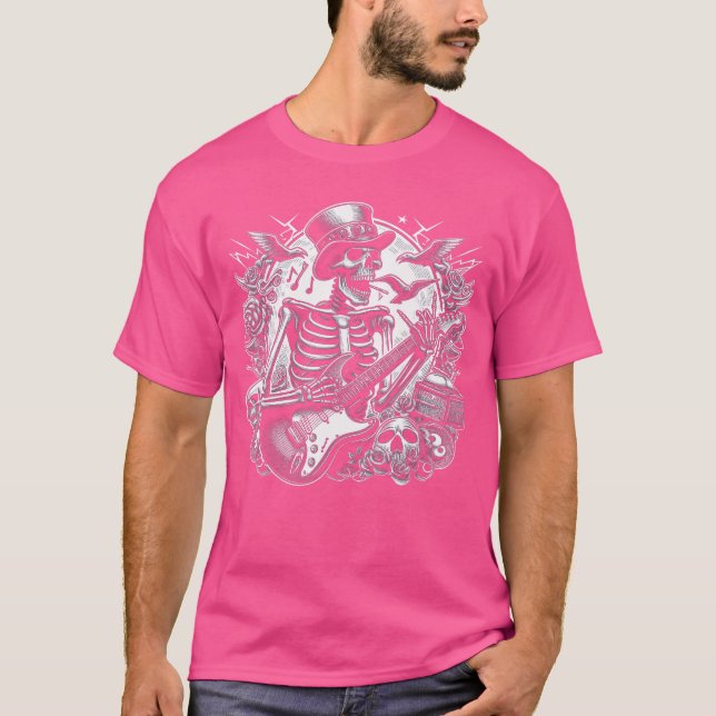 Punk Rock And Roll Skeleton Playing Guitar Guitari T-Shirt (Front)