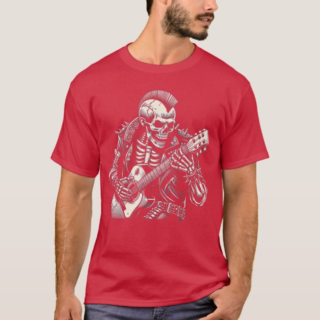 Punk Rock And Roll Skeleton Playing Guitar Guitari T-Shirt (Front)