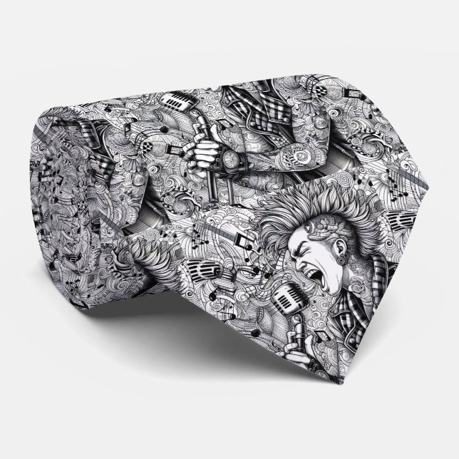 Punk Rock Black & White Necktie (Rolled)