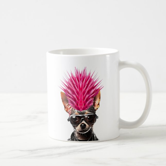 Punk Rock Chihuahua Pink Mohawk Music Lover Pet Do Coffee Mug (Right)