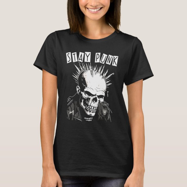 Punk Rock Concert Skull Skeleton Mohawk Mohican  S T-Shirt (Front)