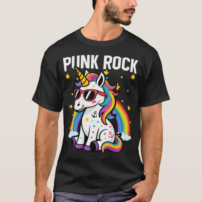Punk Rock Cute Unicorn Music Rocker Toddler Girls T-Shirt (Front)
