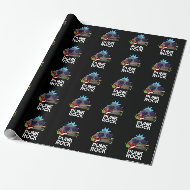 Punk Rock Funny Music Pun Dark BG Wrapping Paper (Unrolled)