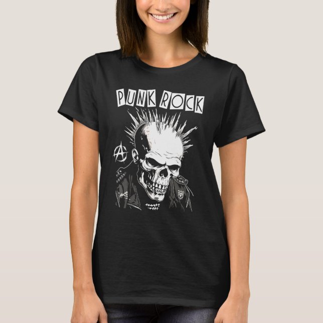 Punk Rock Gig Skull Skeleton Mohawk Mohican  Punk  T-Shirt (Front)