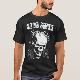 Punk Rock Gig Skull Skeleton Mohawk Mohican  Punk  T-Shirt