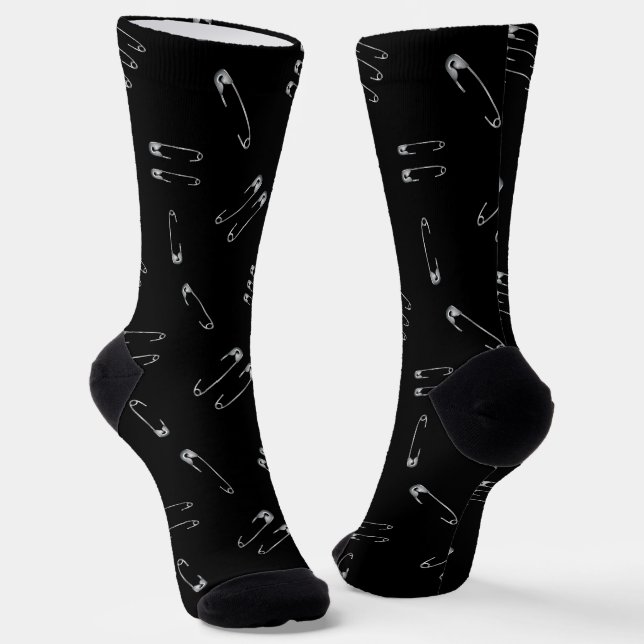 Punk Rock Goth Grunge Safety Pins Socks (Angled)