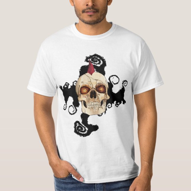Punk Rock Gothic Skull with Red Mohawk T-Shirt (Front)