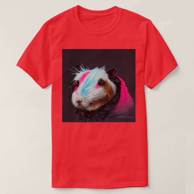 Punk Rock Guinea Pig In A Leather Jacket  T-Shirt (Design Front)