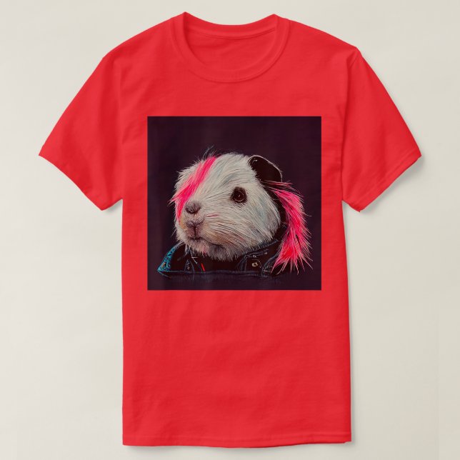 Punk Rock Guinea Pig In A Leather Jacket T-Shirt (Design Front)