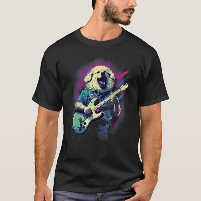 Punk Rock Guitar Great Pyrenees Dog Guitarist  for T-Shirt (Front)