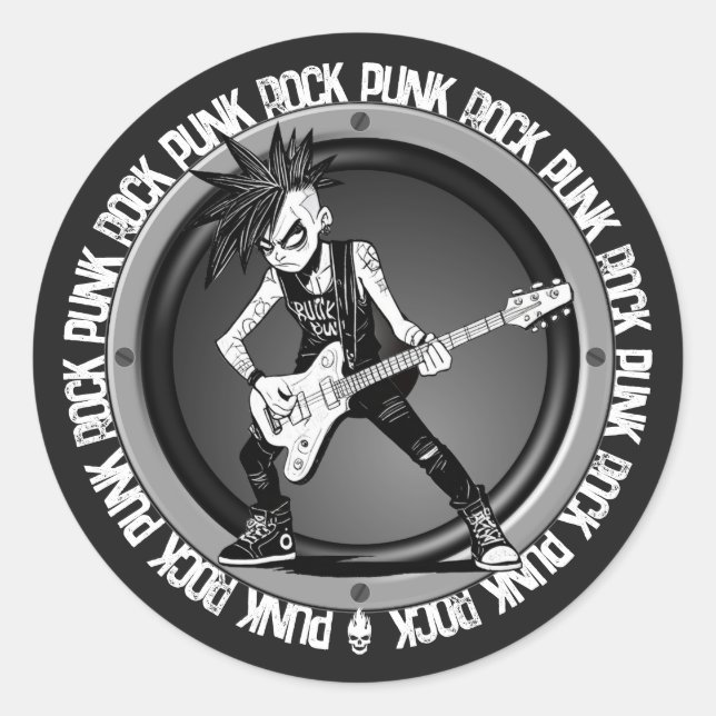 Punk Rock Guitar Player Art Cool Musician Rocker Classic Round Sticker (Front)