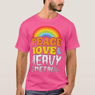 Punk Rock Kids Band Metal Rainbow Peace Love Heav T-Shirt