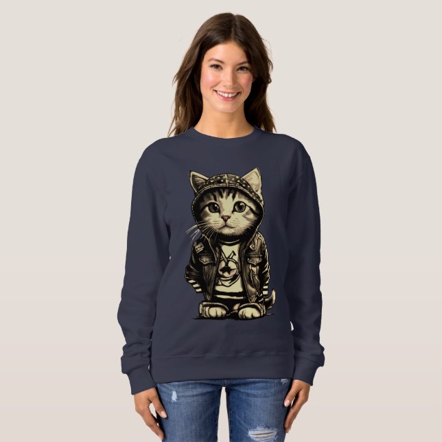Punk Rock Kitten Cute Cat Design Sweatshirt (Front Full)