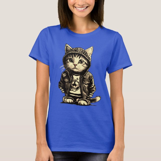 Punk Rock Kitten Cute Cat Design T-Shirt (Front)