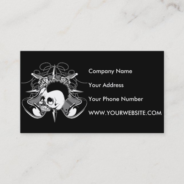Punk Rock Mohawk Skull Roses Guitars Spikes Business Card (Front)