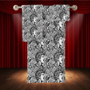 Punk Rock Musician Black & White Drawing Artist Bath Towel Set