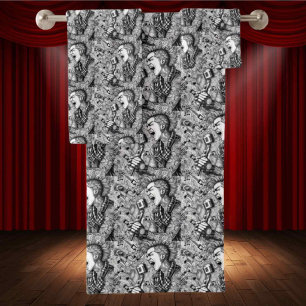 Punk Rock Musician Black & White Drawing Artist Bath Towel Set