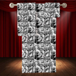 Punk Rock Musician Black & White Drawing Artist Bath Towel Set
