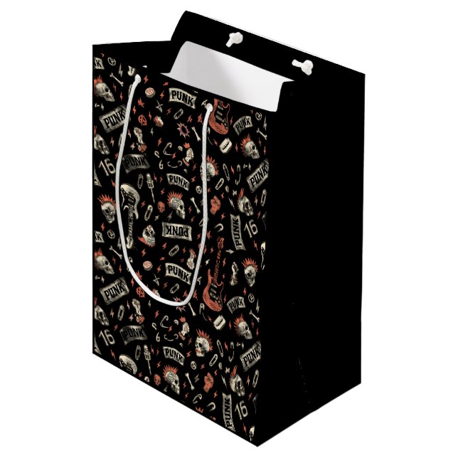 Punk Rock Pattern – Bold & Rebellious Medium Gift Bag (Front Angled)