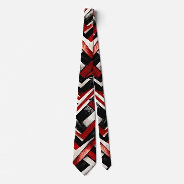 Punk Rock Red Black White Grunge Pattern Tie (Front)