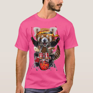 Punk Rock Red Panda Playing Drums  T-Shirt