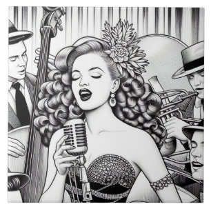 Punk Rock Rockabilly Retro Glam Black & White Tile