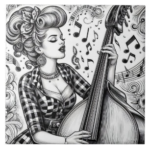 Punk Rock Rockabilly Retro Glam Black & White Tile