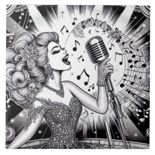 Punk Rock Rockabilly Retro Glam Black & White Tile